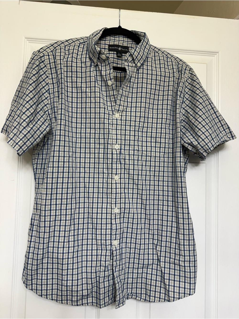 Beverly Hills Polo Club White and Blue Plaid Short-Sleeve Button-Up Shirt